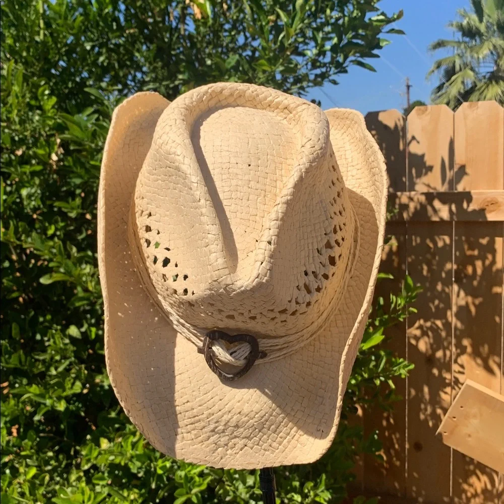 Natural Straw Cowgirl Hat with Rustic Heart Accent - Picture 9 of 13